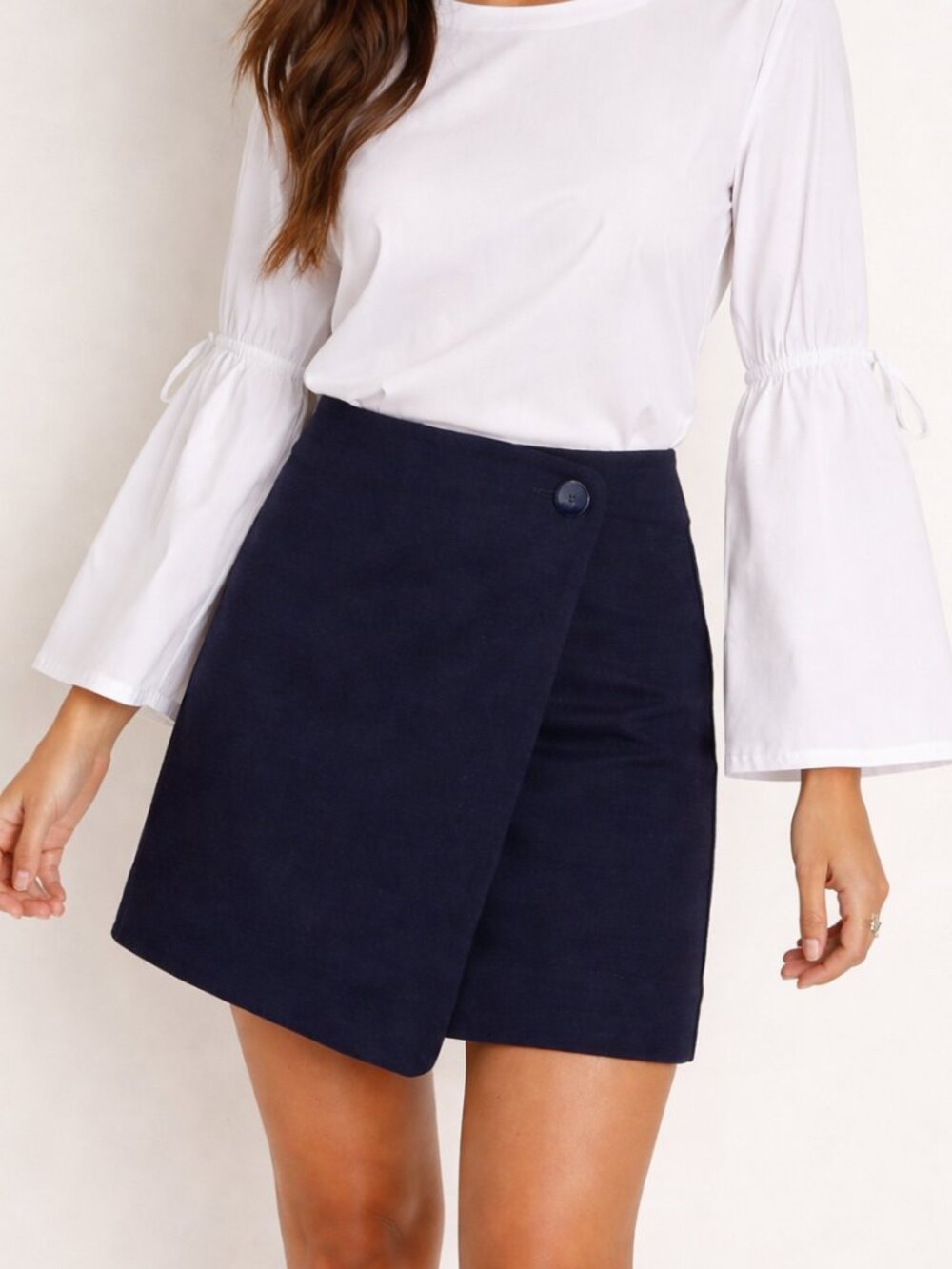 LOFT Faux Wrap Knit Mini Skirt 6 Womens Navy Blue